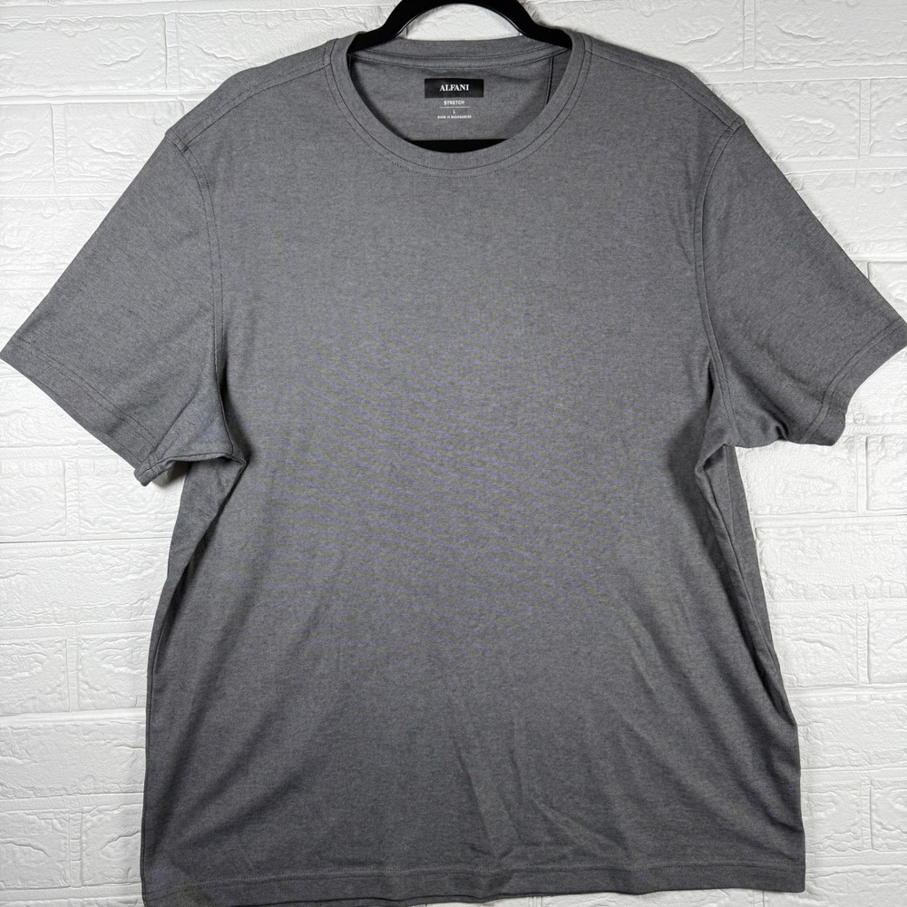 Alfani T-Shirt Mens Large Grey Stretch Short Sleeve Crew Neck Tee